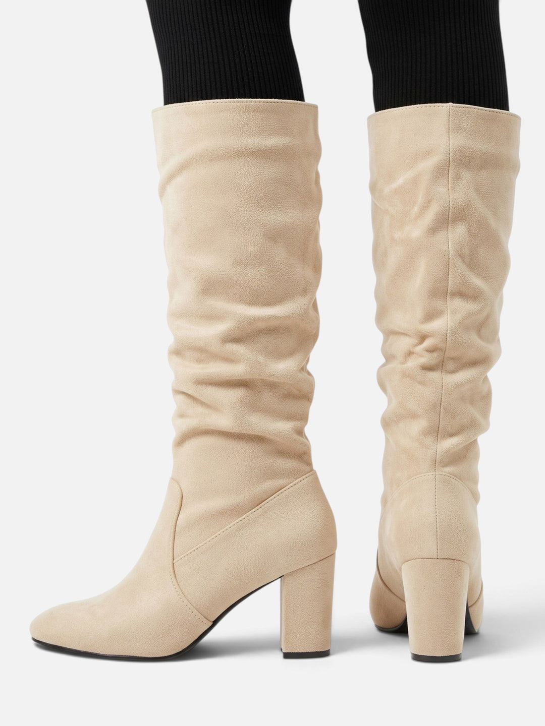 Women's Faux Suede Slouchy Block Heel Boots, view 5 - Elena Harper