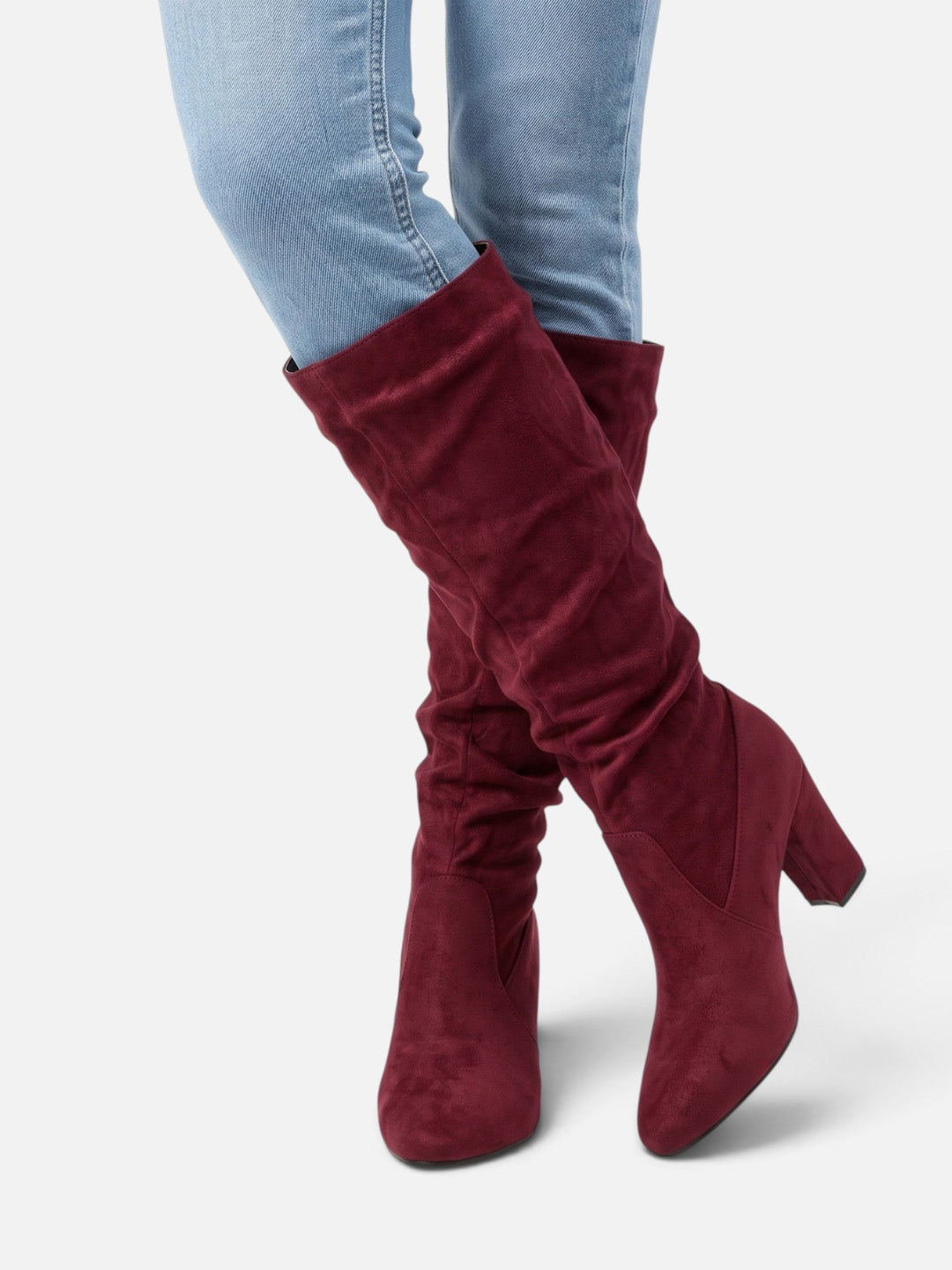 Women's Faux Suede Slouchy Block Heel Boots, view 7 - Elena Harper
