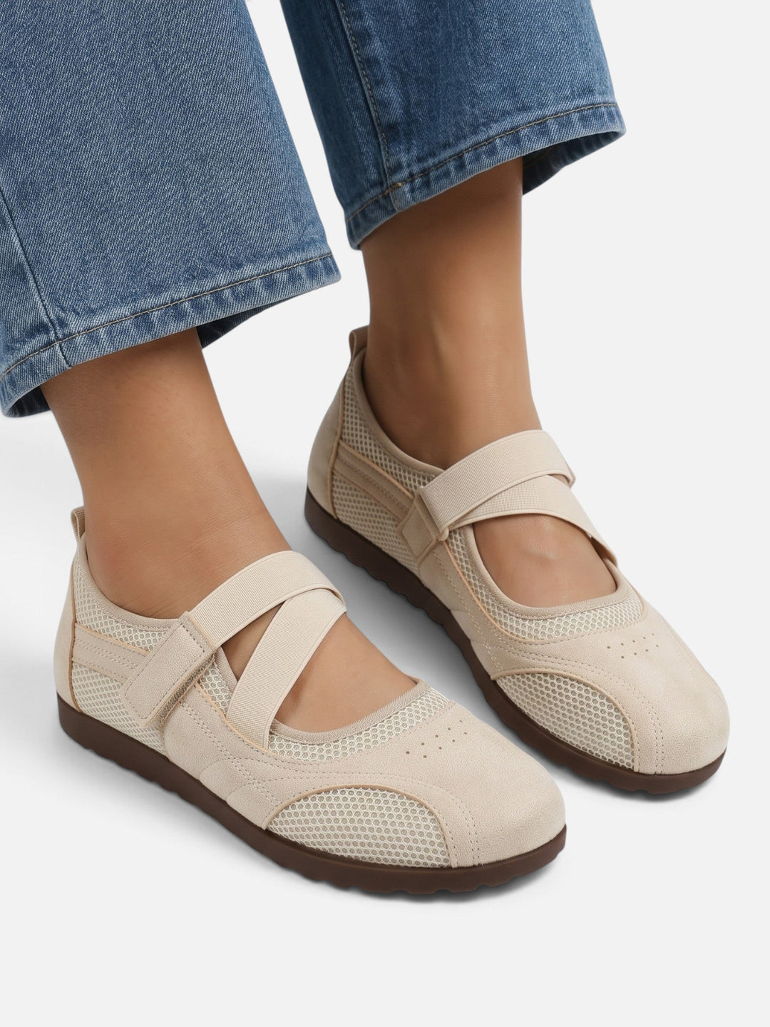 Women's Mesh Sneakerina Ballet Flats with Crossover Straps