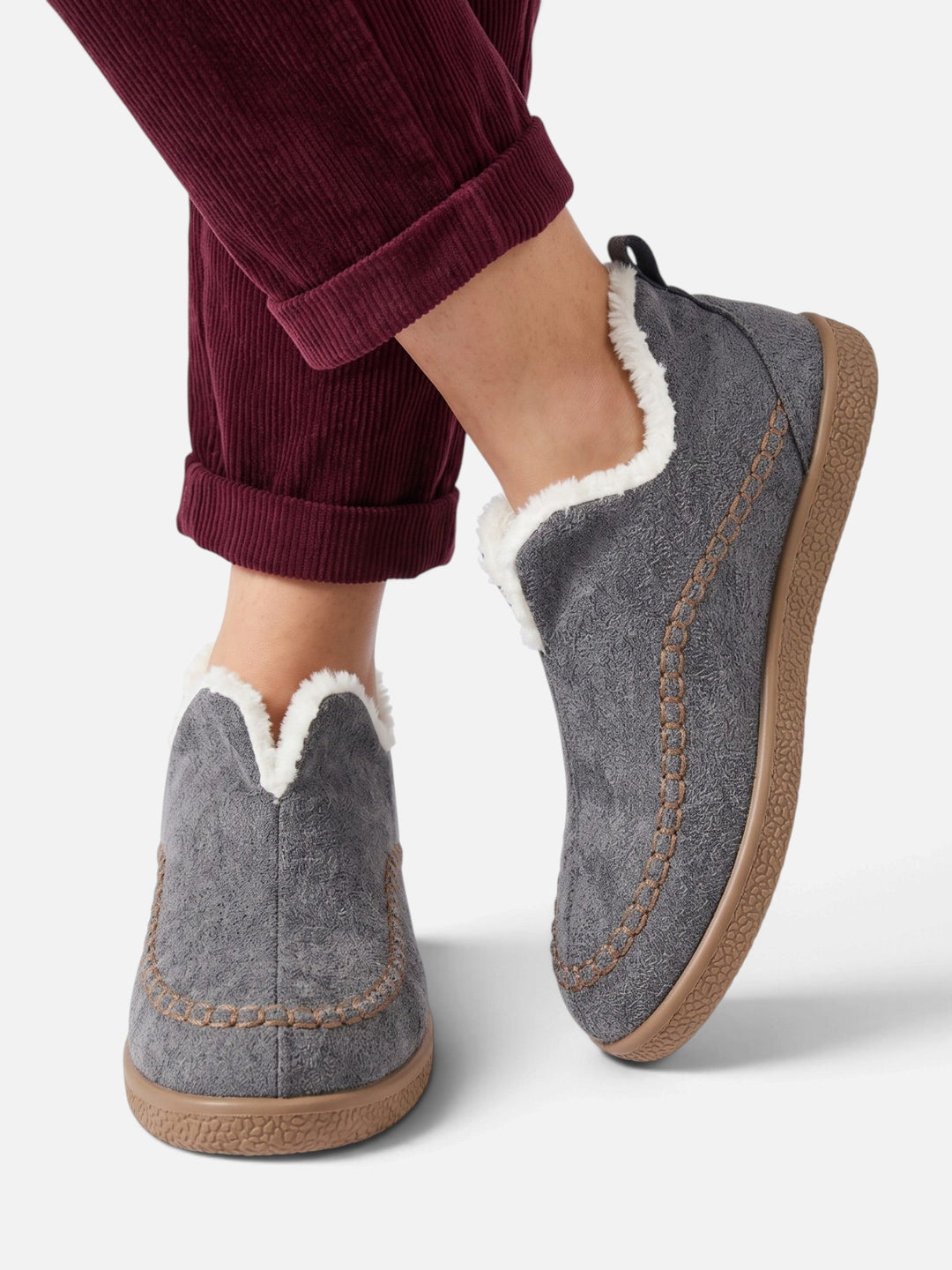 Women's Slip-On Corduroy Slippers with Faux Fur Lining