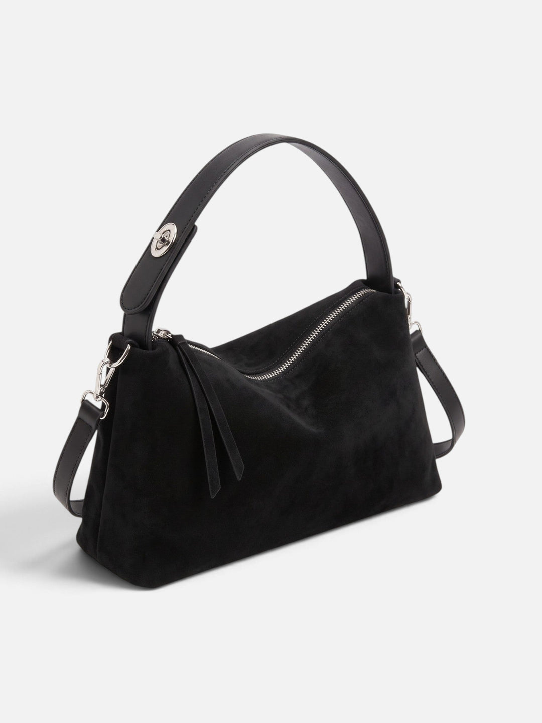 Women's Zip-Top Faux Suede Shoulder Bag