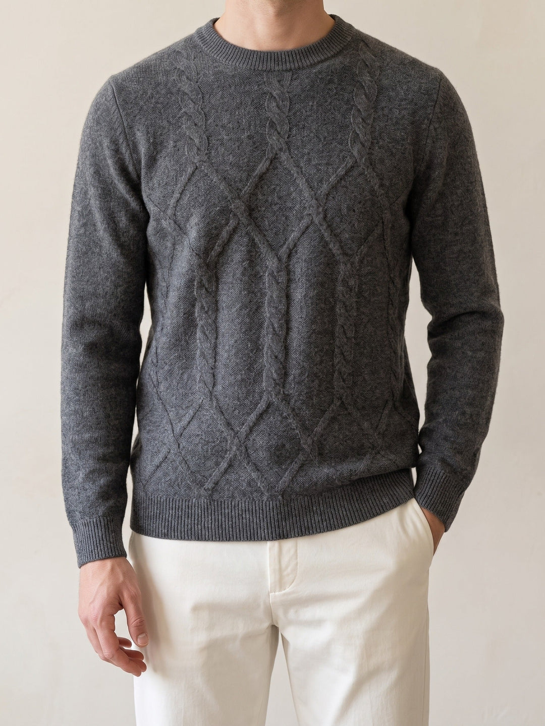 100% CASHMERE PATTERN CREWNECK.