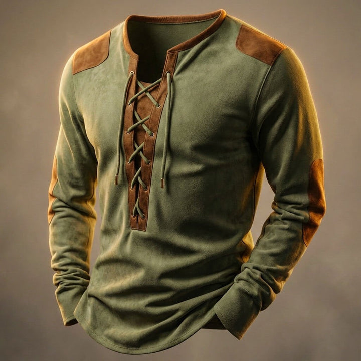 Nonchalant Long Sleeve with Laced Neck and Contrast Panels for Men