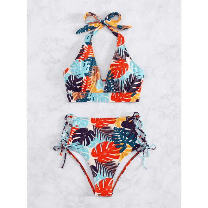 Exotic™ Oasis bikini set from Emma & Rose Manhattan featuring vibrant, tropical print swimwear with adjustable ties and classic bikini bottoms.