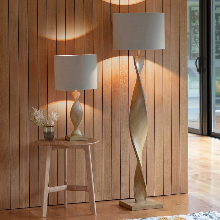 Oak Wood Twisted Floor Lamp