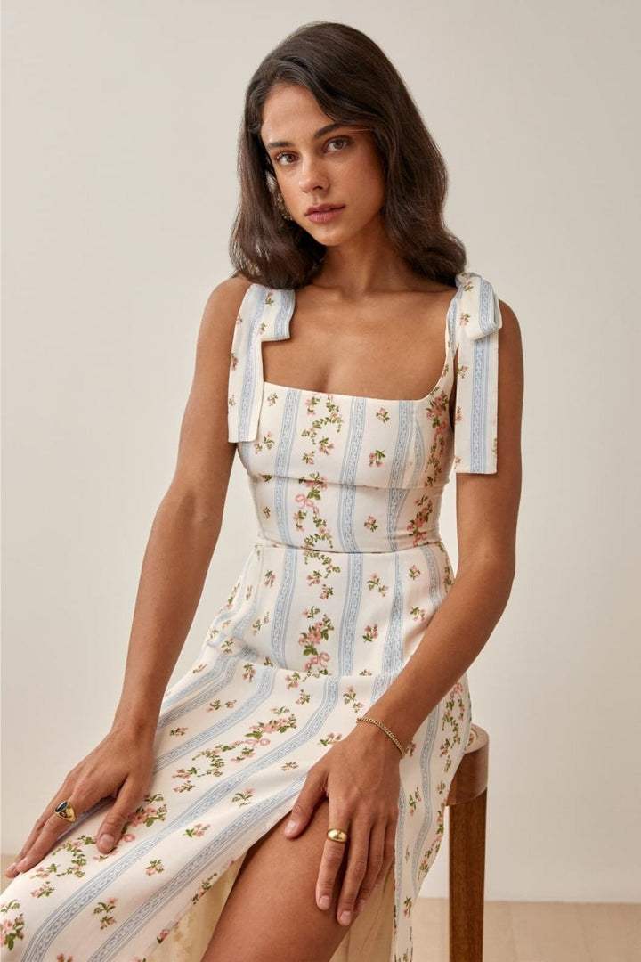 Adela - Midi dress with print, bow and slit