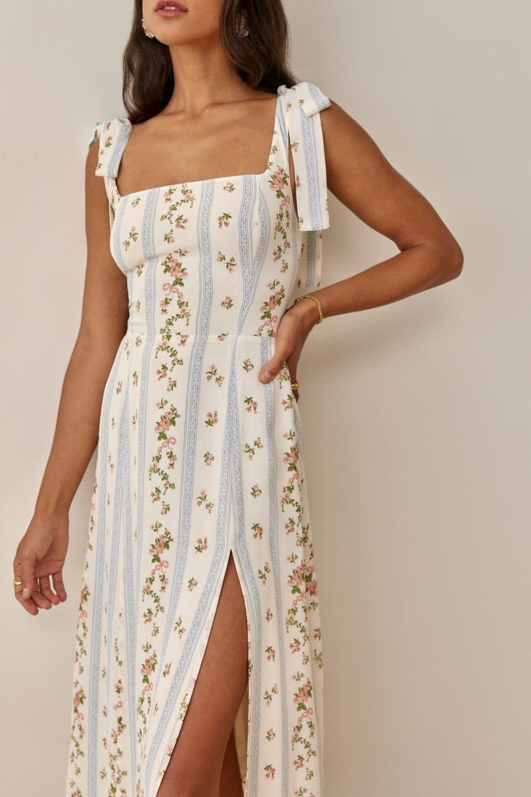Adela - Midi dress with print, bow and slit