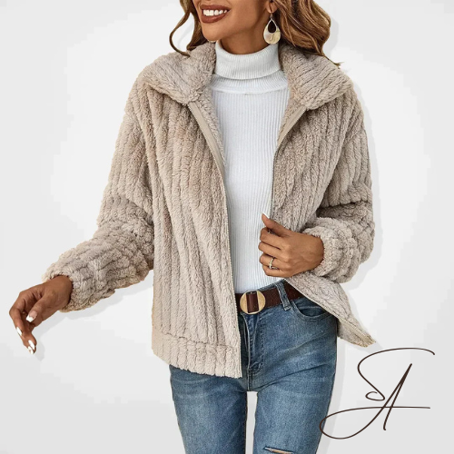 Ladies Teddy Vest with Lapel Collar and Full Zipper