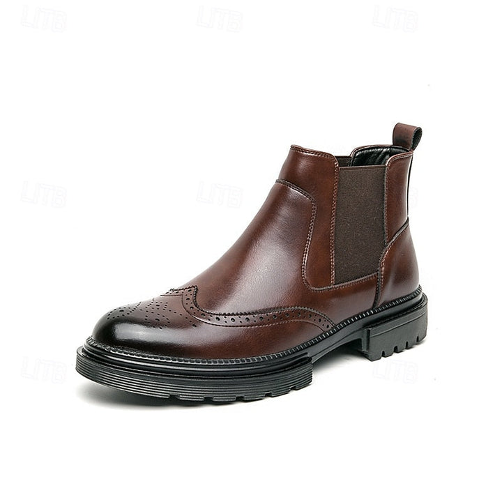 Men's Wingtip Chelsea Boots with Elastic Side Panels