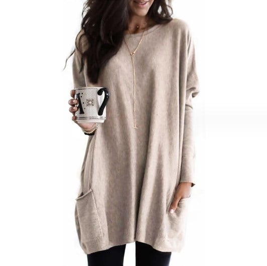 Women's Casual Fit Sweater Dress – Long Sleeves, Slightly Oversized Round Neck