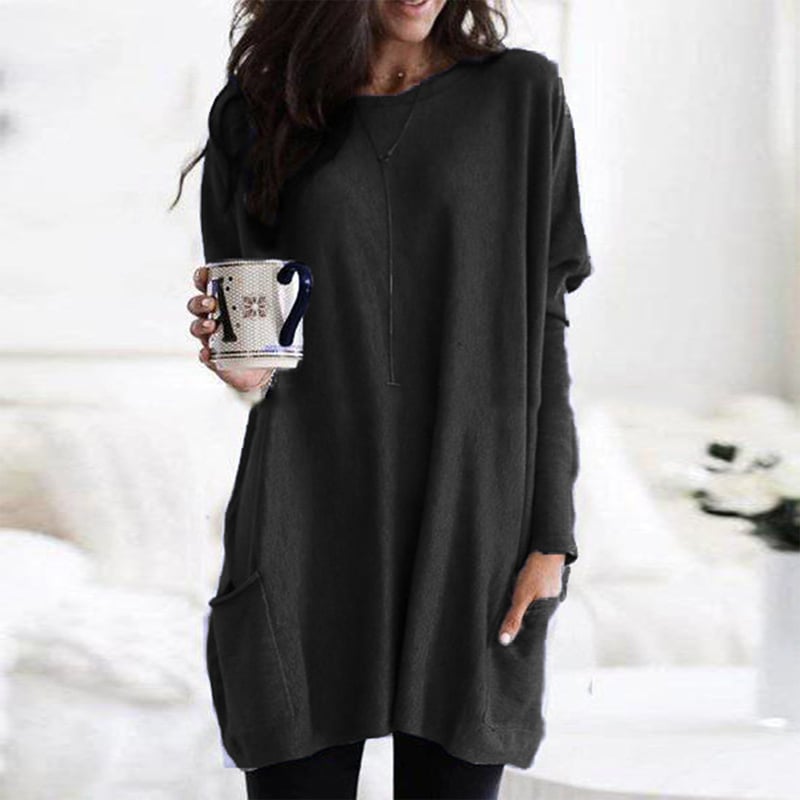 Women's Casual Fit Sweater Dress – Long Sleeves, Slightly Oversized Round Neck