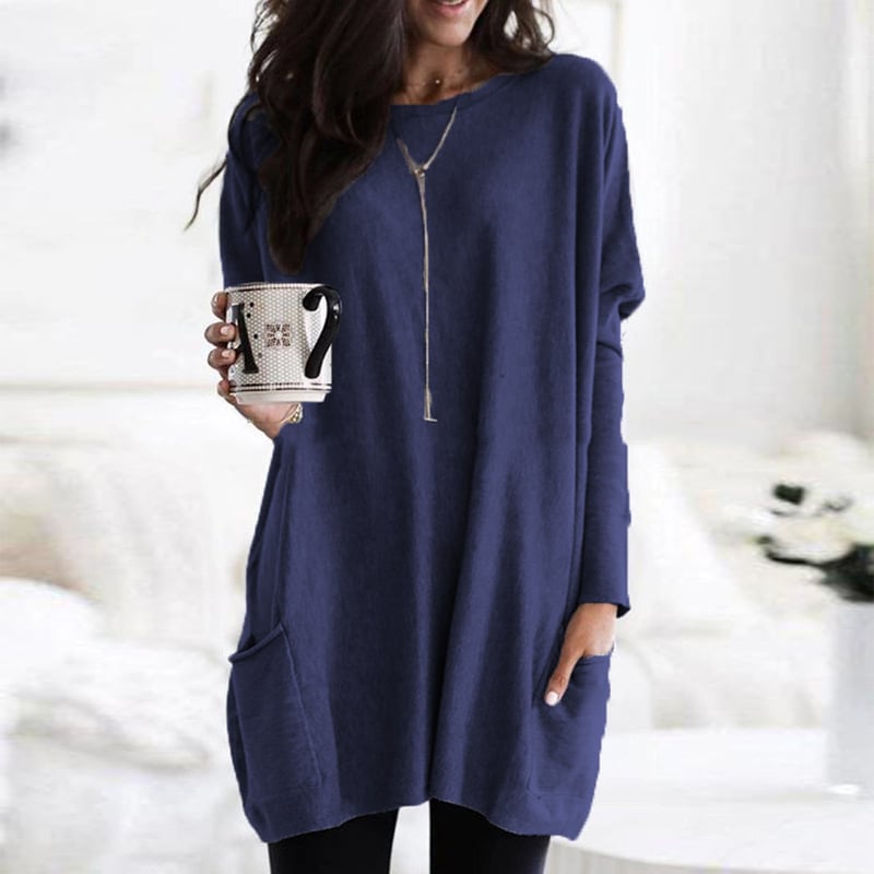 Women's Casual Fit Sweater Dress – Long Sleeves, Slightly Oversized Round Neck