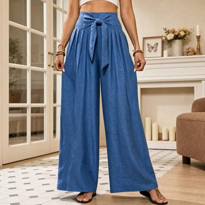 Driftlane High Waisted Tie Front Wide Leg Pants for Women - Elena Harper
