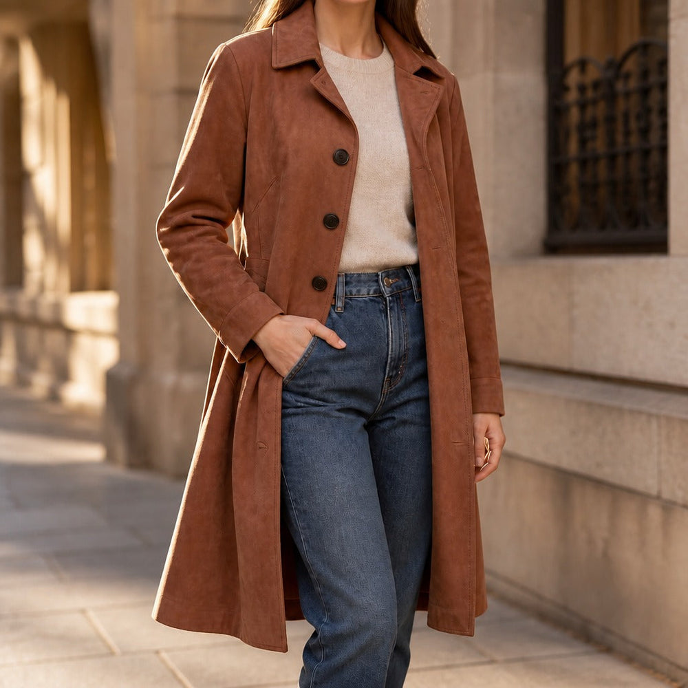 Draperie Suede Trench That Moves With You, Not Around You - Elena Harper