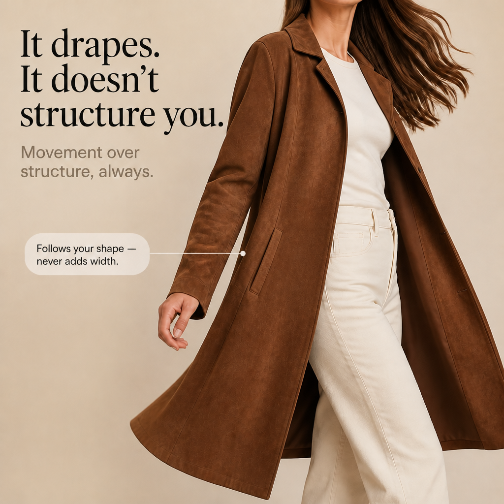 Draperie Suede Trench That Moves With You, Not Around You - Elena Harper