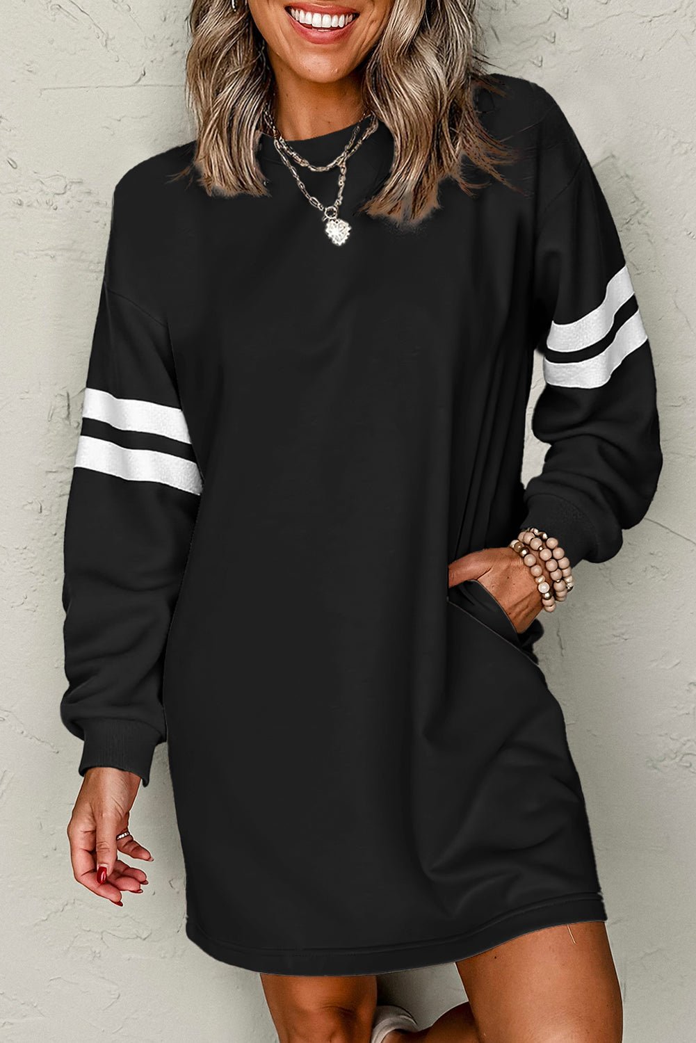 Orange Preppy Striped Sleeve Loose Mini Dress