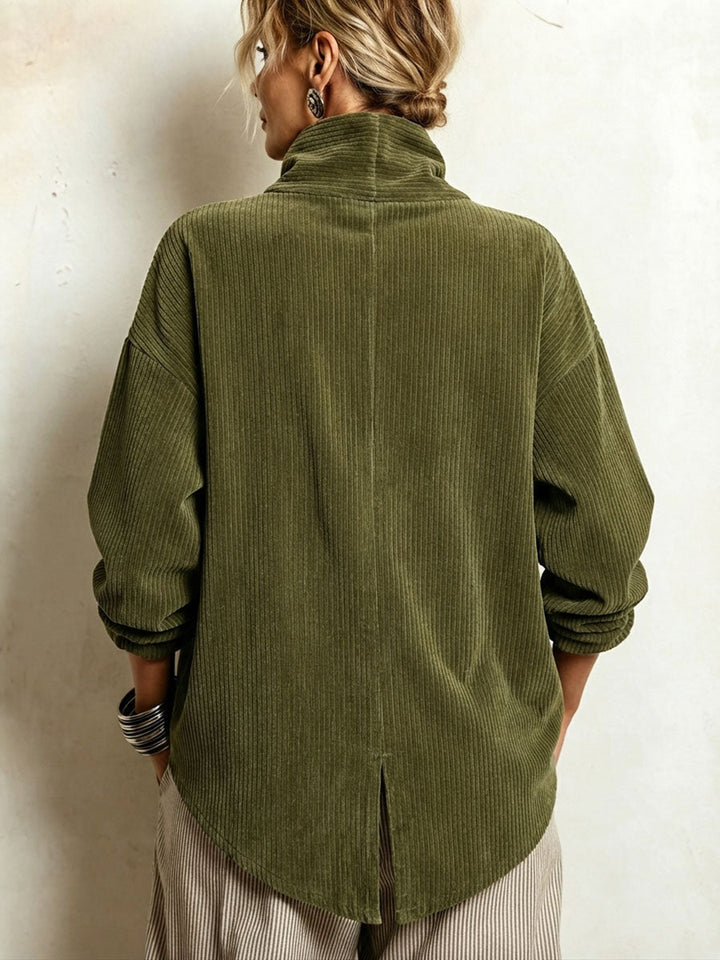Textured Women's Sweater with Draped Collar and Buttons