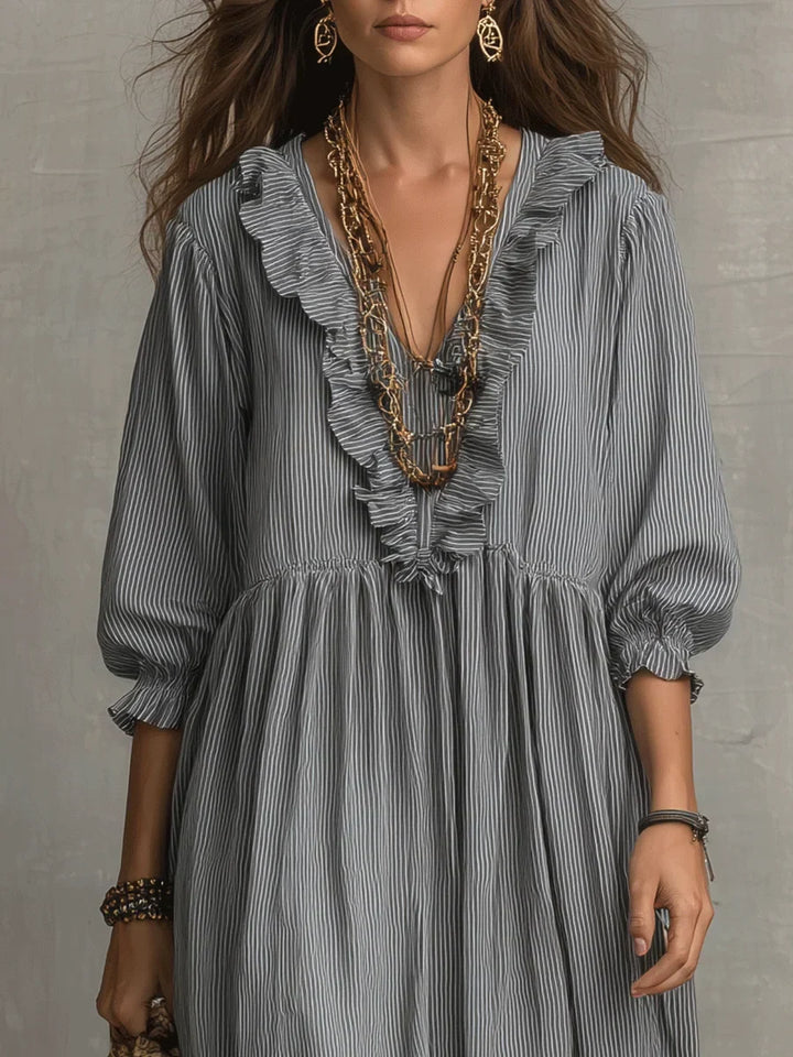 Women's Striped Art Print Casual Stylish Ruffled Vacation Maxi Dress