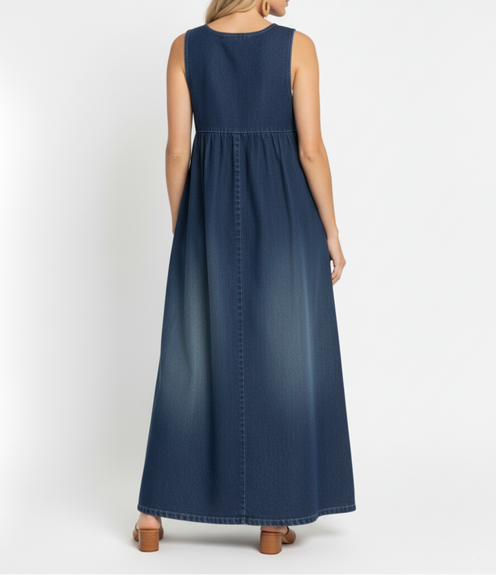 Karen | Vintage Wash Long Denim Dress with Soft Cotton Touch