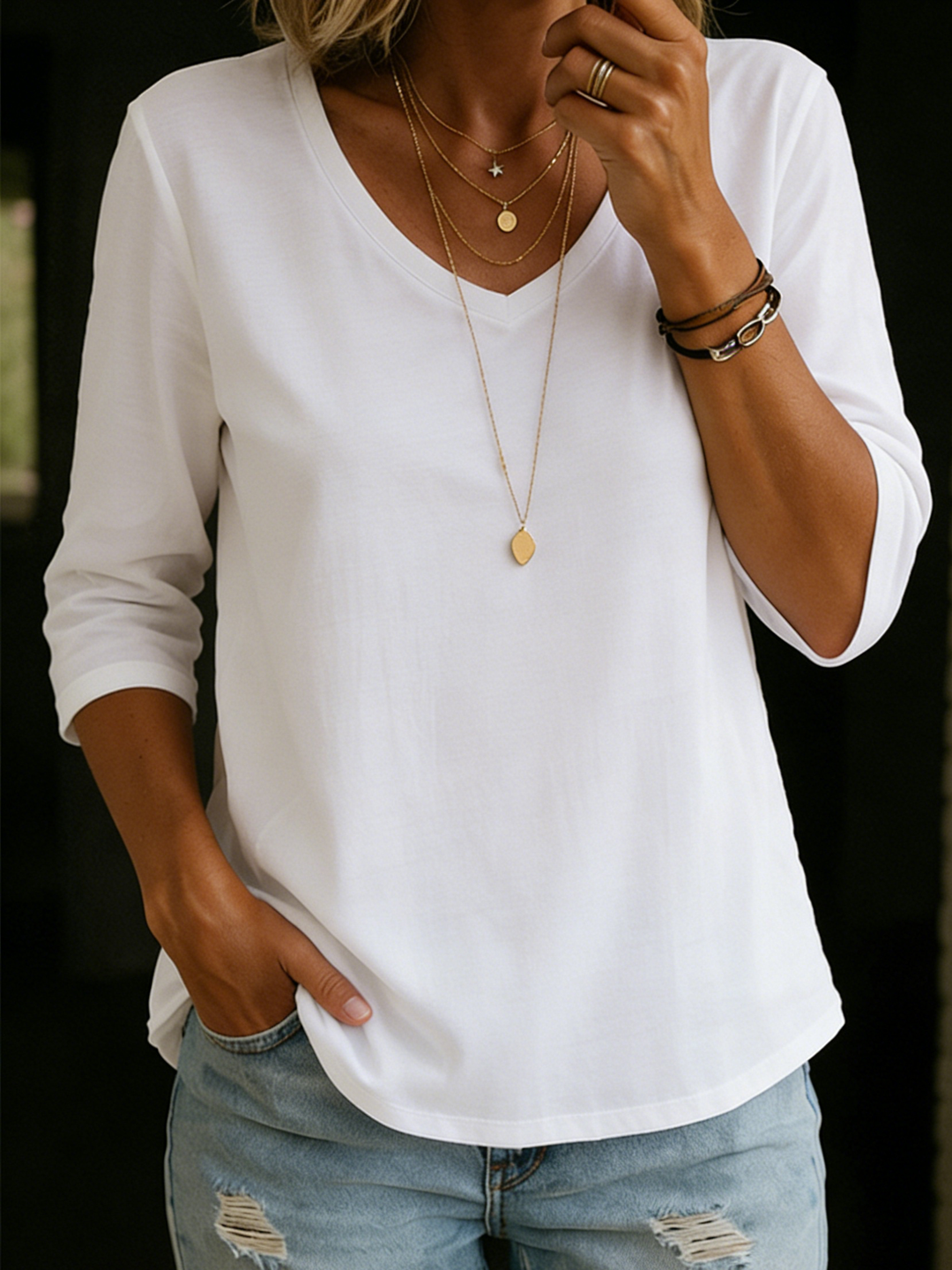 Nora - Cozy Casual Half-sleeve 100% Cotton T-shirt