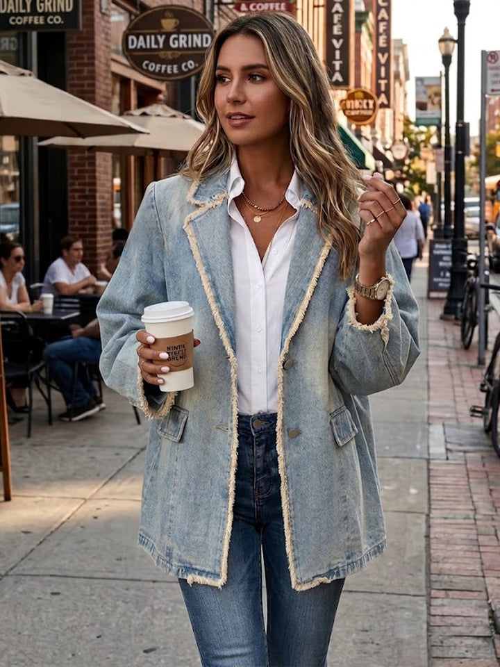Dionne Women's Oversized Raw-Edge Blazer with Flap Patch Pockets - Elena Harper