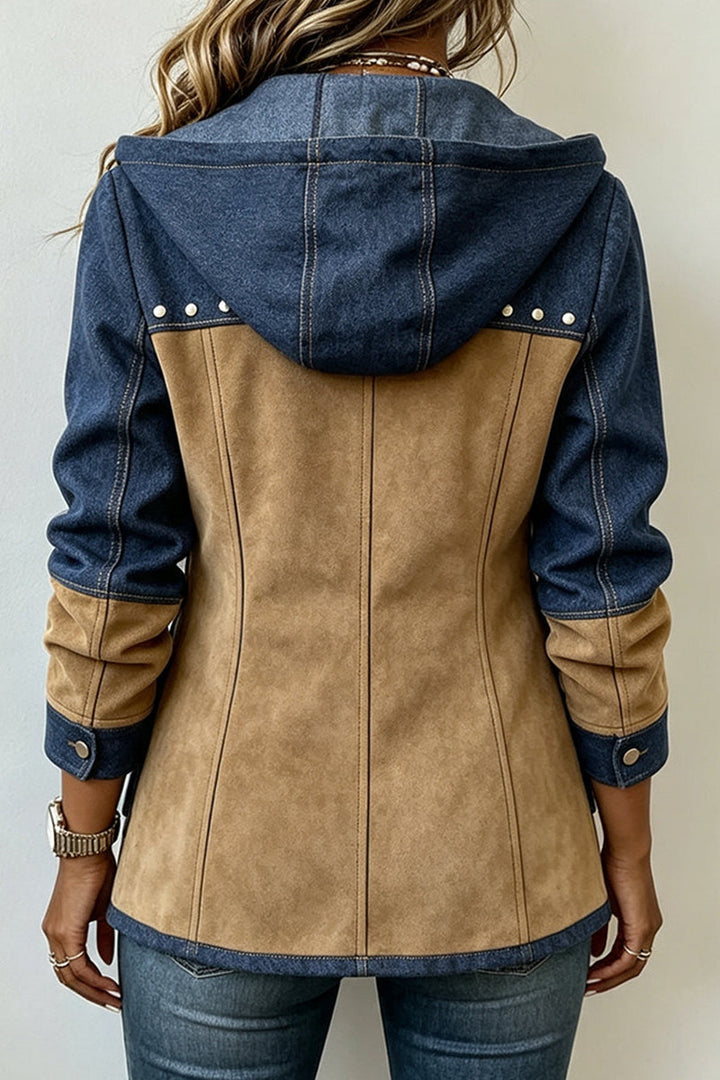 Women's Two-Tone Hooded Jacket with Flap Pockets