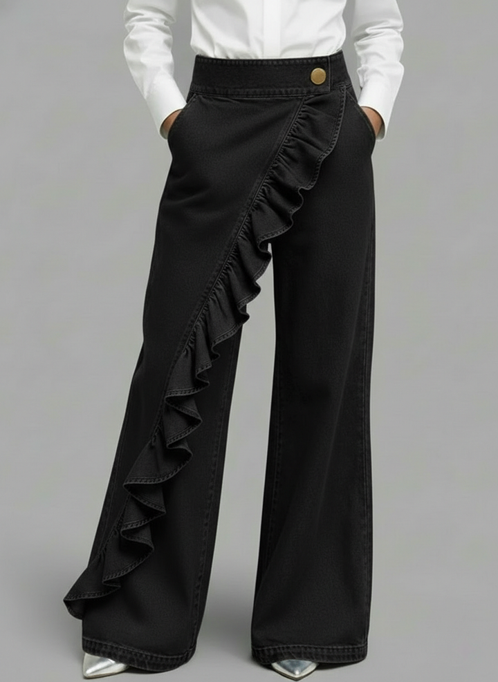 Women's single ruffled jeans