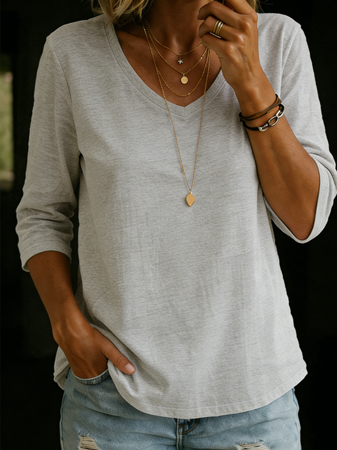 Nora - Cozy Casual Half-sleeve 100% Cotton T-shirt