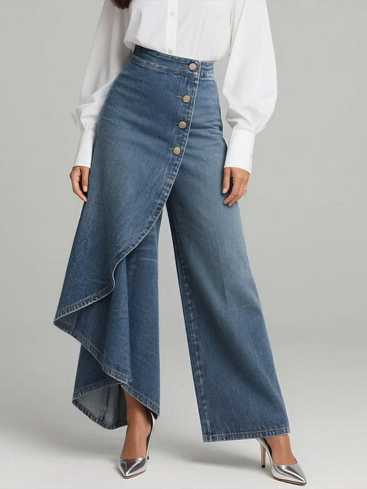 Madeline Modern Elegance Denim Pantskirt, view 5 - Elena Harper