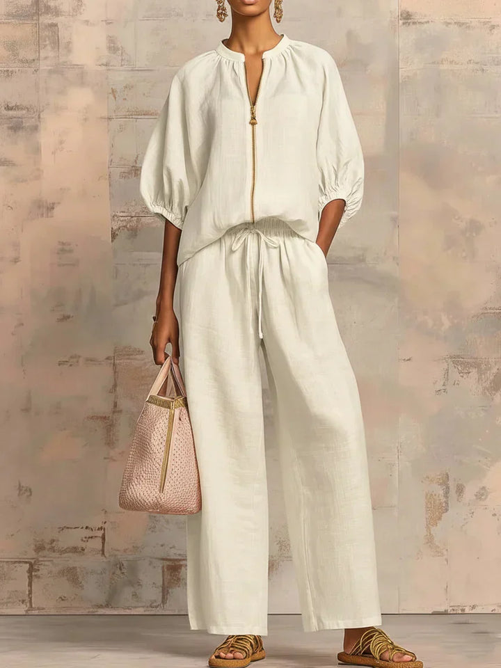 Alba Relaxed Button-Up Shirt and Coordinated Wide Leg Pants, view 6 - Elena Harper