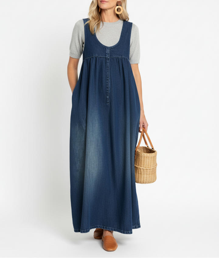 Karen | Vintage Wash Long Denim Dress with Soft Cotton Touch