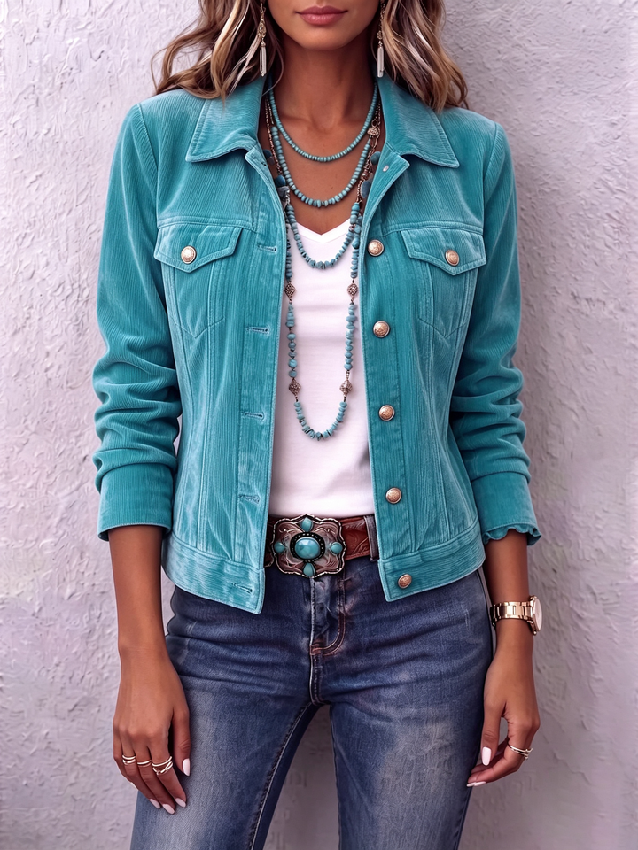 Women's Velvet Blazer with Buttons and Notched Collar