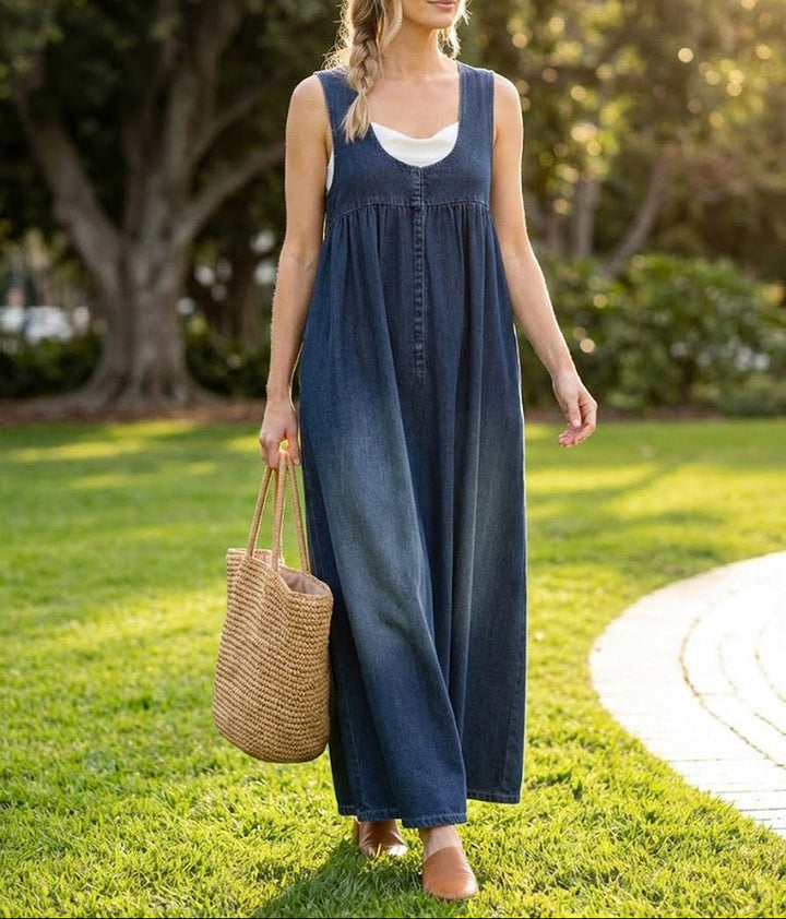 Karen | Vintage Wash Long Denim Dress with Soft Cotton Touch