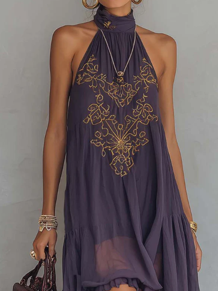 Sarah - Retro Halter Neck Irregular Ruffle Maxi Dress