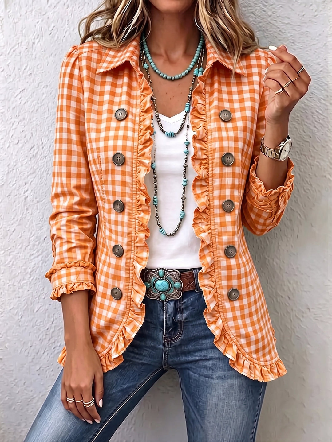 Purificación | Checked Vichy Jacket with Ruffles