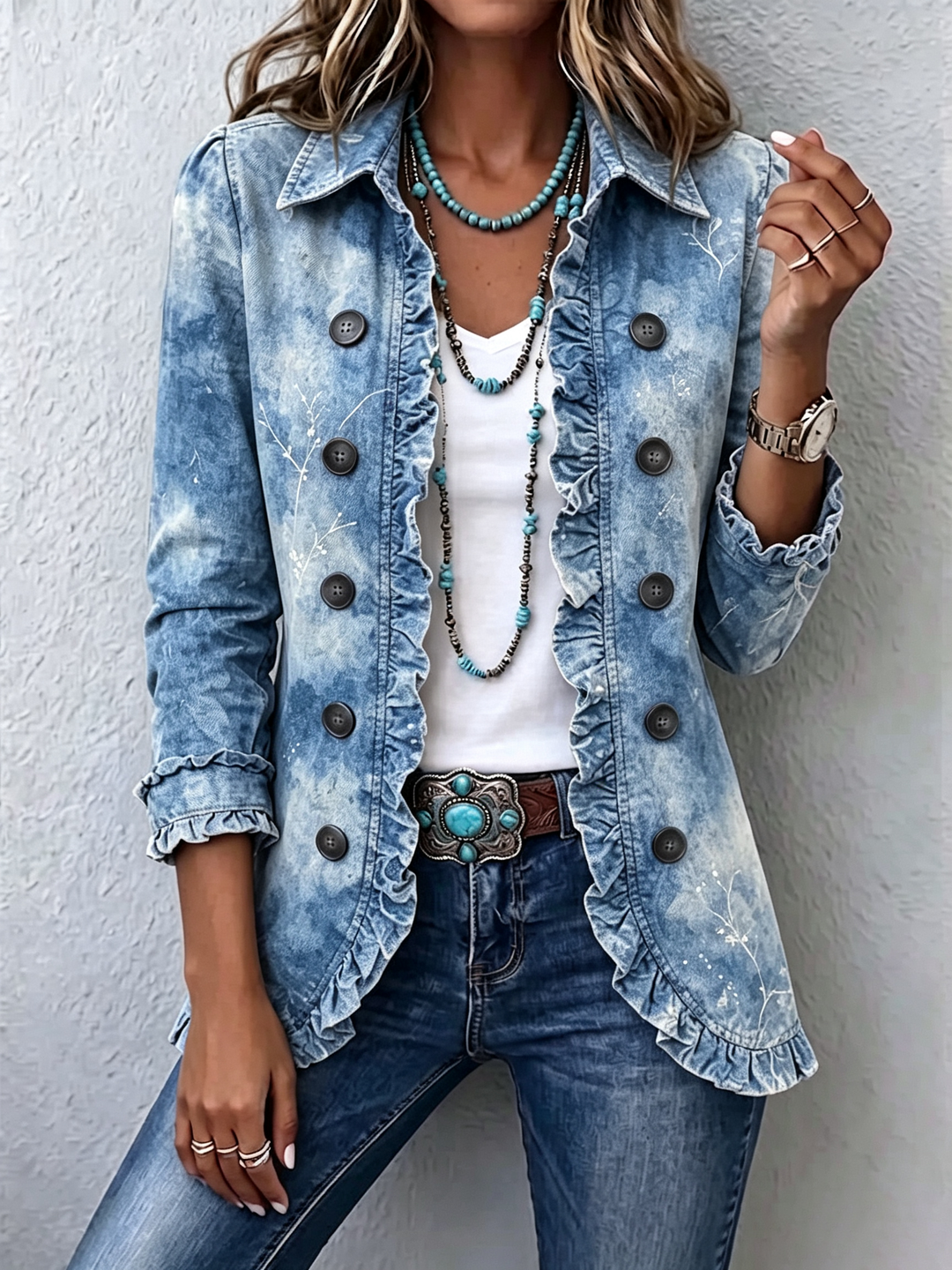 Genoveva | Gradient Botanical Jacket with Ruffles