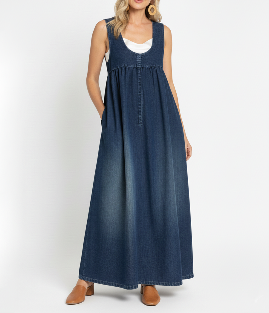 Karen | Vintage Wash Long Denim Dress with Soft Cotton Touch