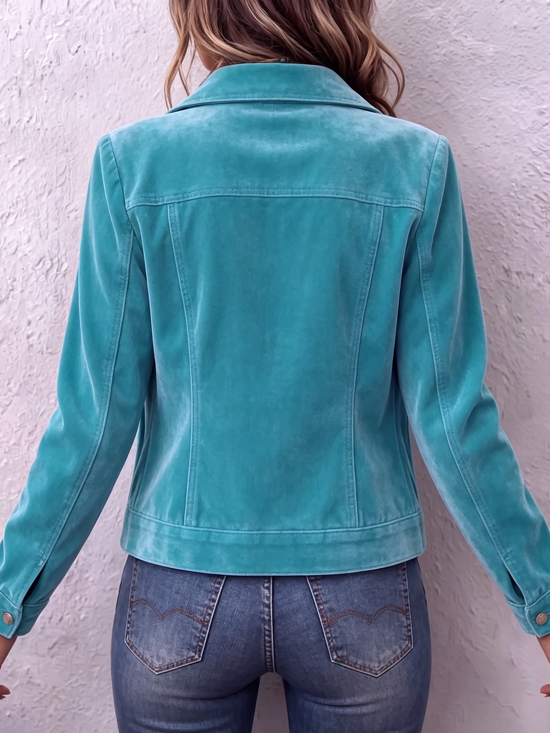 Women's Velvet Blazer with Buttons and Notched Collar