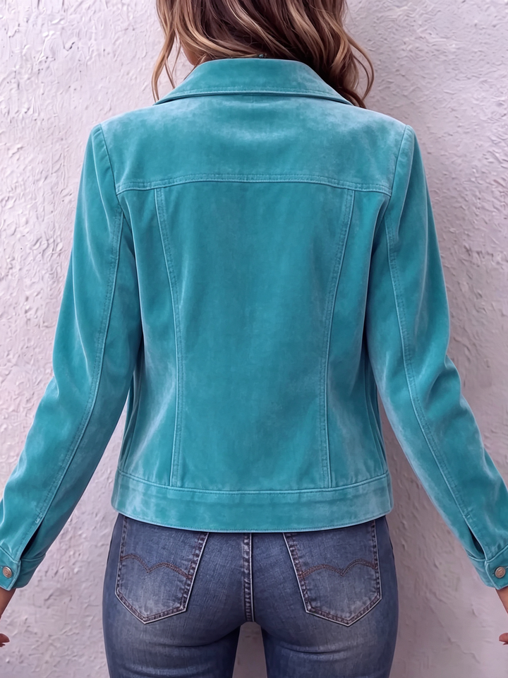 Women's Velvet Blazer with Buttons and Notched Collar