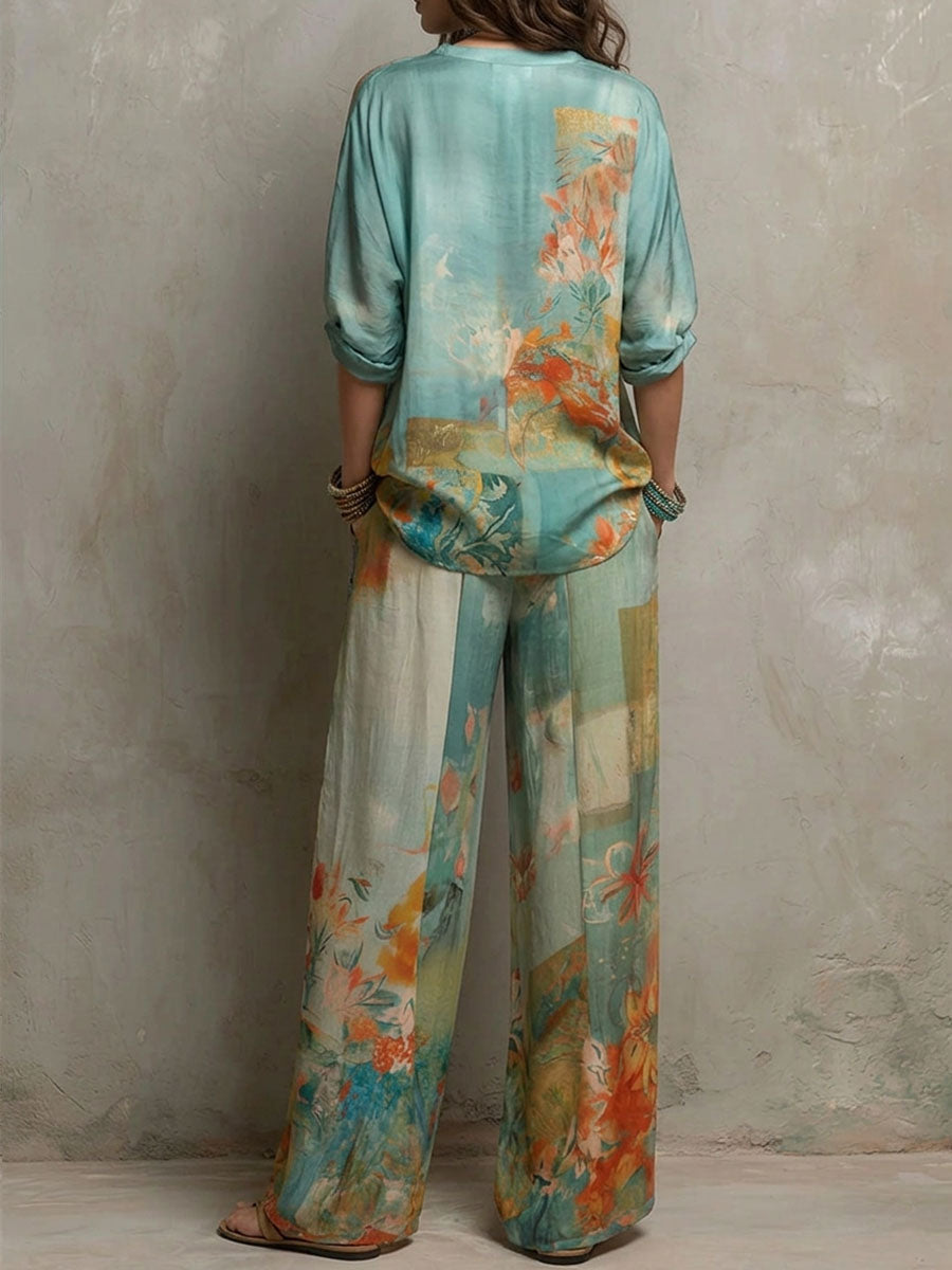 Nina™ | Elegant Floral Set with Wide Legs