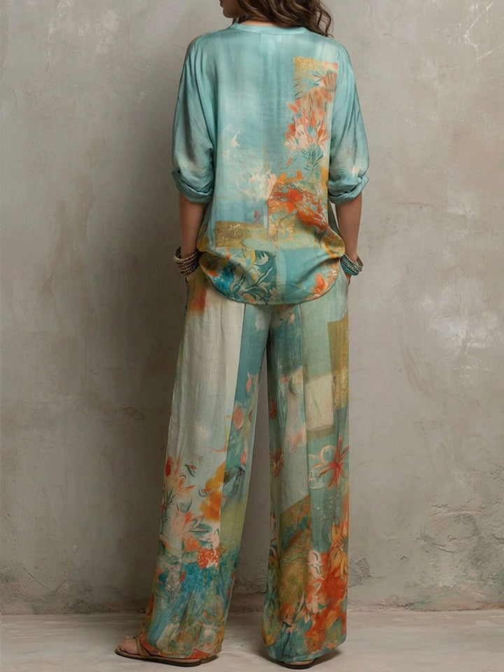 Nina™ | Elegant Floral Set with Wide Legs
