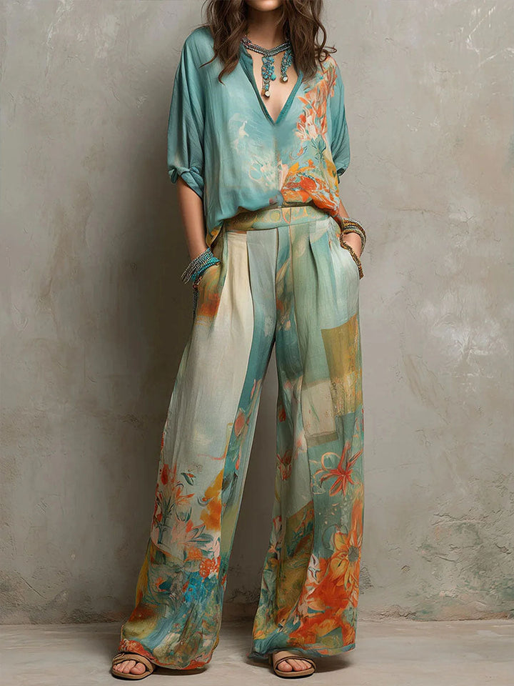 Nina™ | Elegant Floral Set with Wide Legs