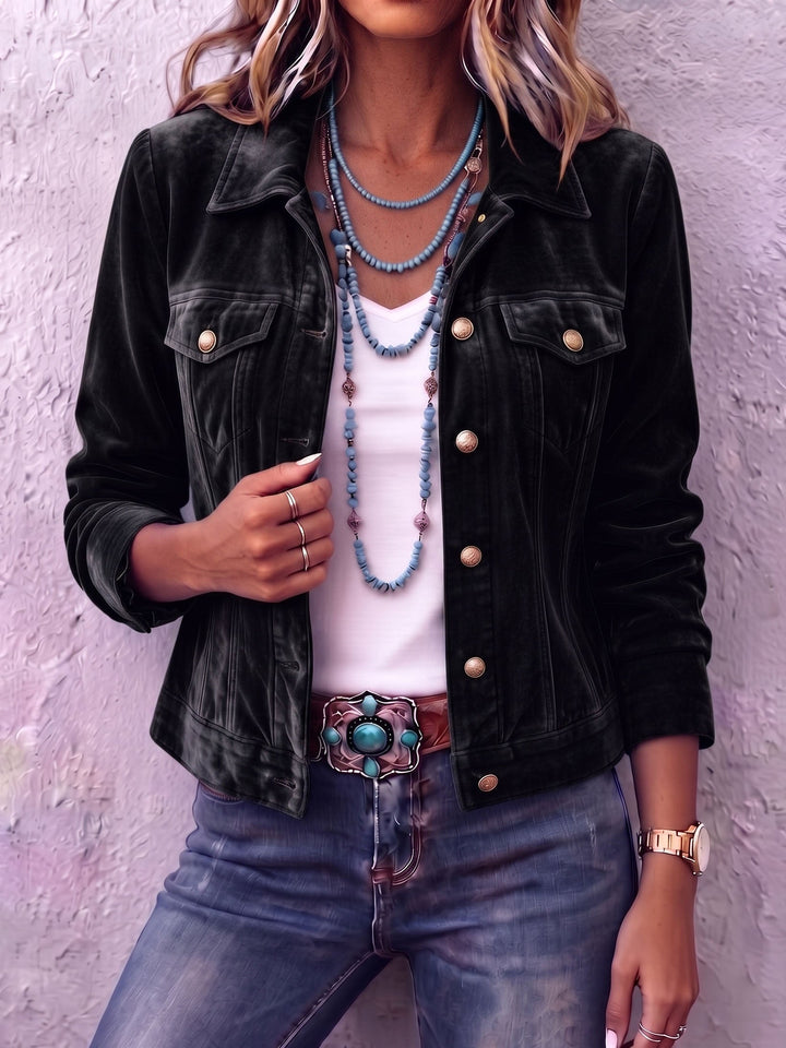 Women's Velvet Blazer with Buttons and Notched Collar