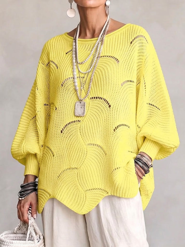 Women's Openwork Knit Sweater with Wave Pattern Fluid and Feminine, view 5 - Elena Harper