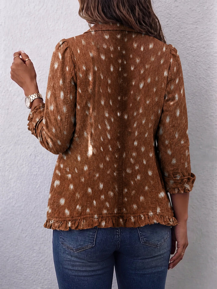 Women's Ruffled Double-Breasted Jacket with Animal Print, view 2 - Elena Harper
