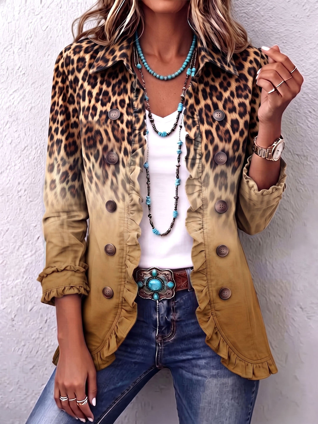 Mercedes | Leopard Ombre Blazer with Ruffles