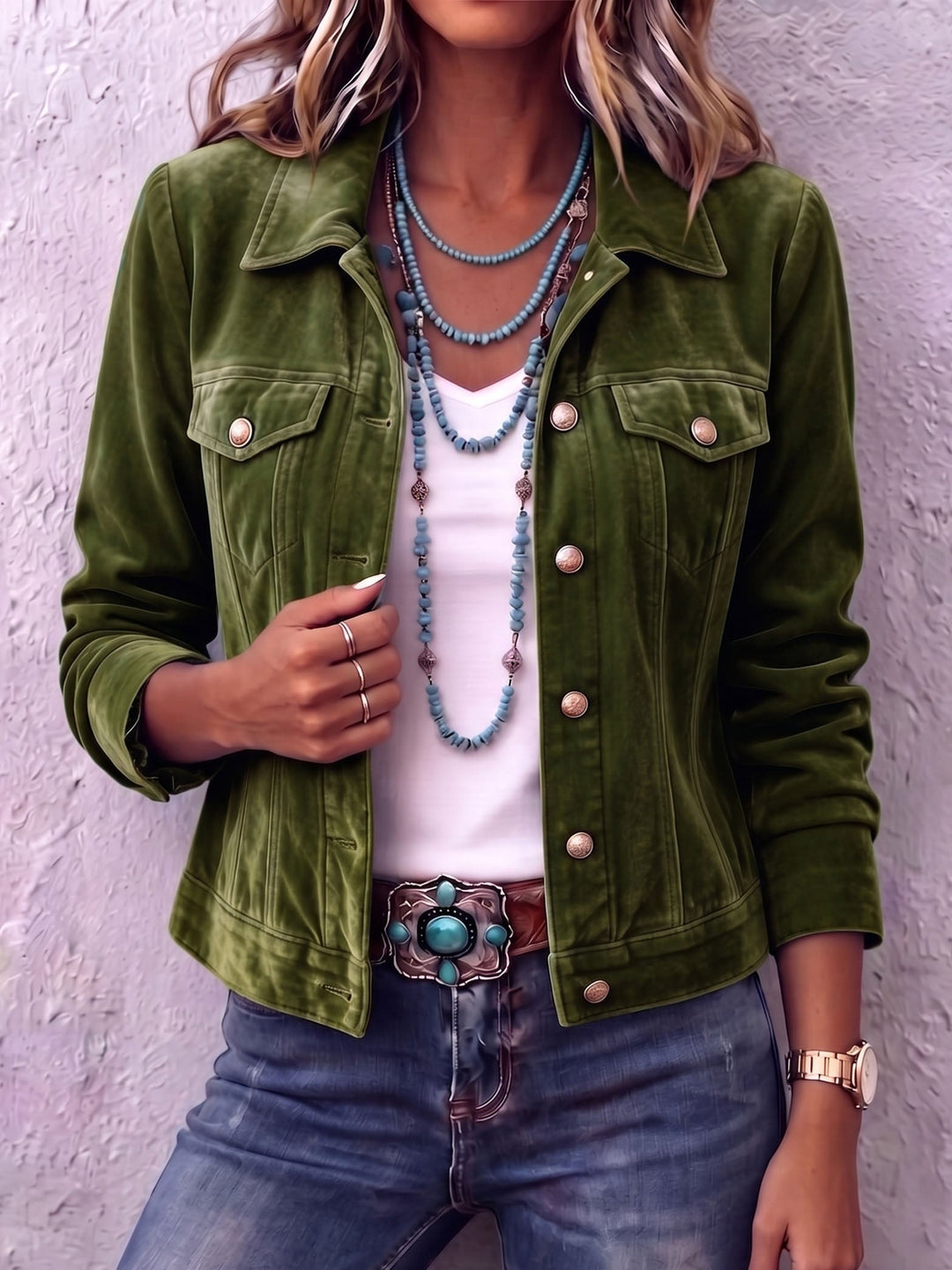 Women's Velvet Blazer with Buttons and Notched Collar
