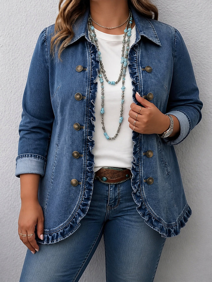 Women's Ruffled Jacket with Button Front and Point Collar - Elena Harper