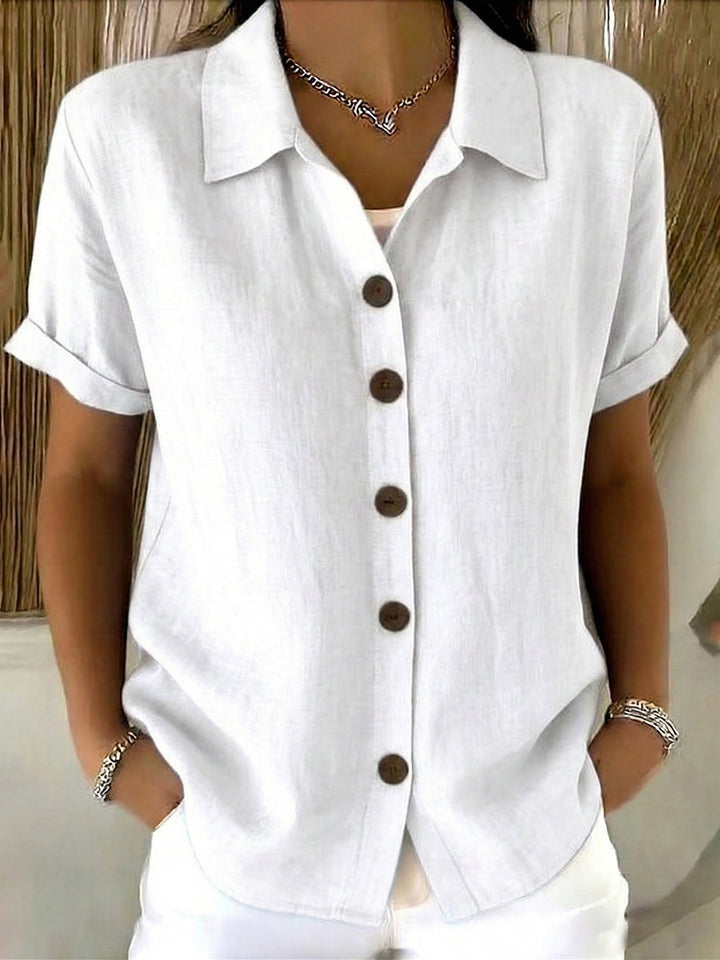 Zuri | Linen Cotton Cozy Basic Button-Up Shirt – Casual Short Sleeve Summer Blouse