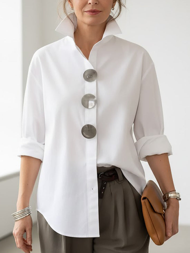 Women's Cotton Linen Blouse – Elegant High Collar Casual Style